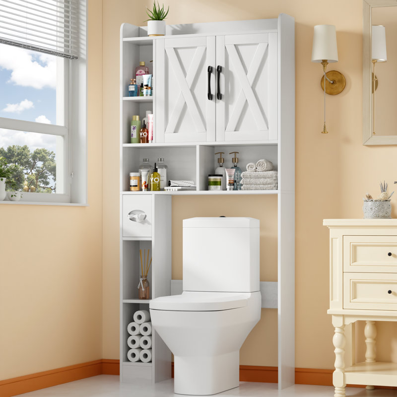 32'' W  Freestanding Over The Toilet Storage with Height Adjustable Shelf, White