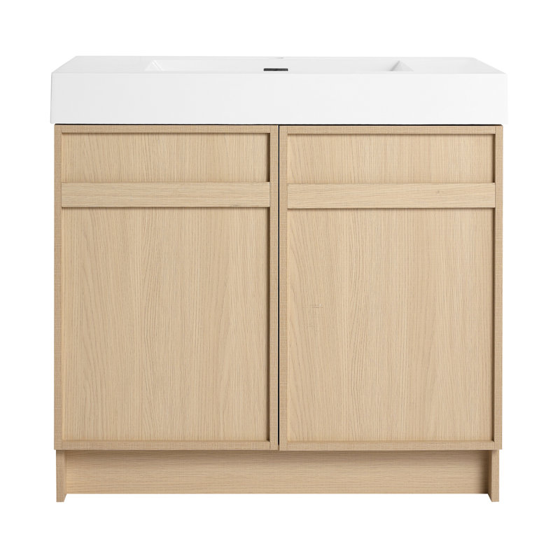 36" Freestanding Bathroom Vanity With White Resin Sink & 2 Soft-Close Cabinet Doors ((KD-Packing), 36"