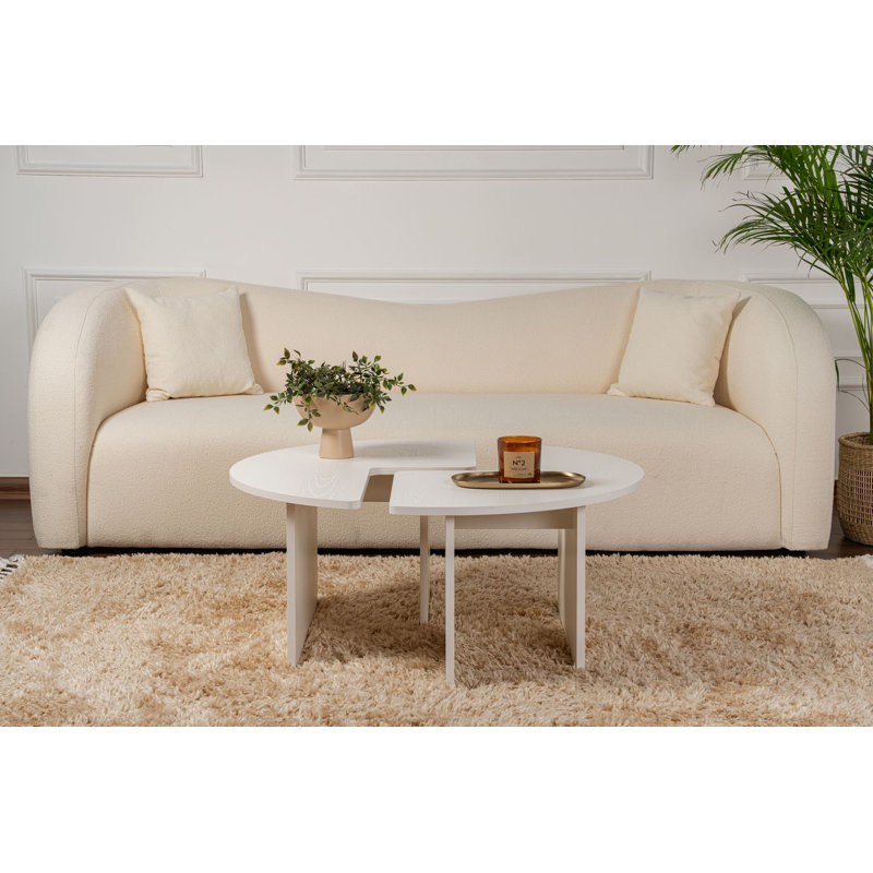Élégante table basse ronde, crème, de 35,4 po x 16,1 po | 100% panneau de particules enduit de mélamine, épaisseur: 0,7 pouce | Design moderne pour le salon, ajout durable et élégant à votre décor