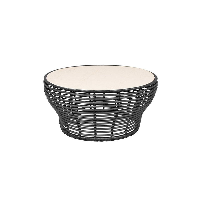 Basket Outdoor Round Coffee Table, Beige, Dark Gray, 17.7" H x 37.4" W x 37.4" D