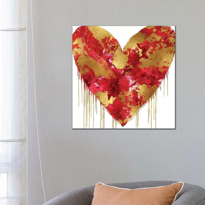 Big Hearted Red And Gold by Lindsay Rodgers - Wrapped Canvas Print, 66.04 cm H x 66.04 cm W x 1.91 cm D