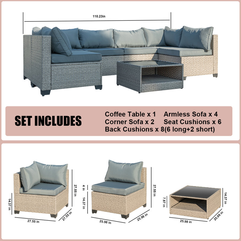 Modular 12-piece Outdoor Furniture Set Durable Wicker Modern Patio Use