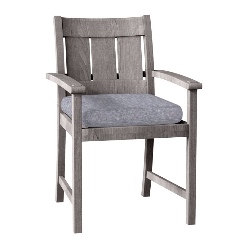 Croquet Teak Patio Dining Armchair with Cushions, Dove Sunbrella® Linen, Welt, Oyster Teak