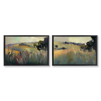 Ensemble de 2 cadres flottants Tranquil Plains Hillside, design par Elara Yasna