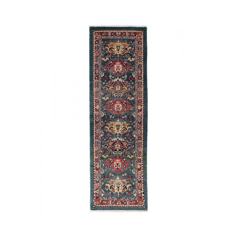 Tapis de couloir vert en laine 2 pi 3 po x 7 pi 11 po Makhaï