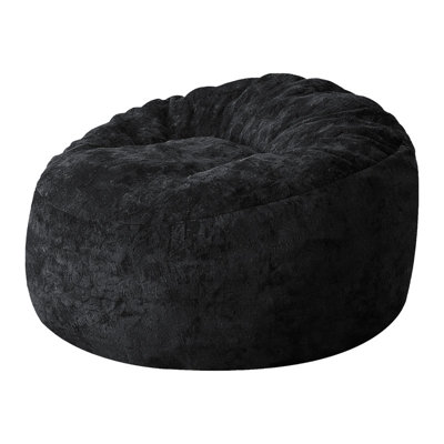 Oversized Black Flannelette Ergonomic Bean Bag Chair, 39.37"L x 38.58"W x 24.02"H Vacuum Compressed Washable Cover Bean Bag Lounge Chair for Living Room Gaming Bedroom Balcony