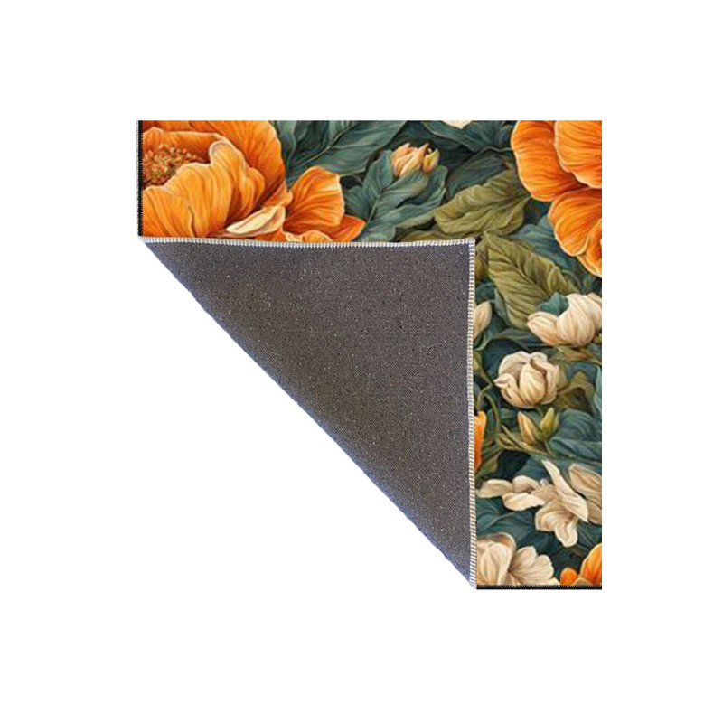Yellow Rose Patterned Washable Rug, Rectangle 3'11" x 5'11" Rug Pad Included