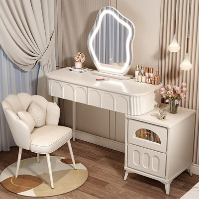 Coiffeuse avec miroir lumineux, 4 tiroirs, prise de courant