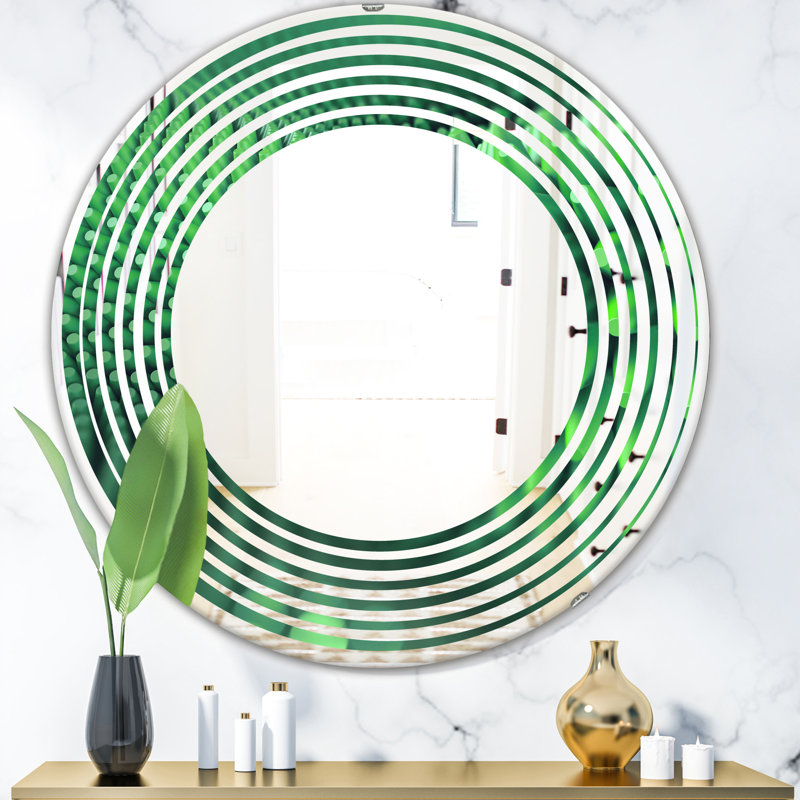 Coastal Frameless Wall Mirror, 31.5" H x 31.5" W, Wave Abstract 3D Spiny Background