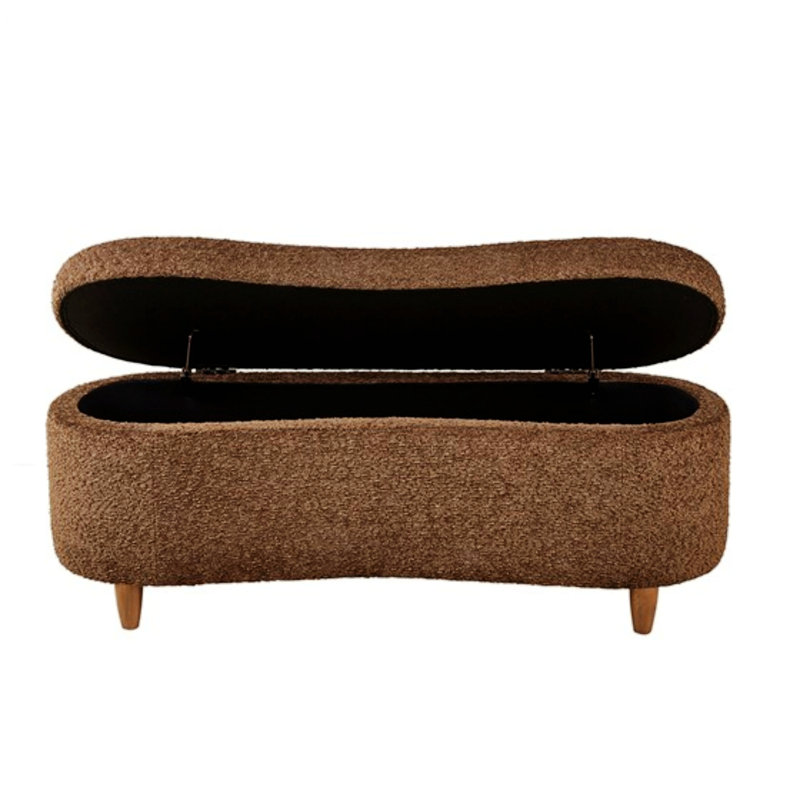 Banc de rangement avec dessus rabattable et pieds en bois massif, Chocolat