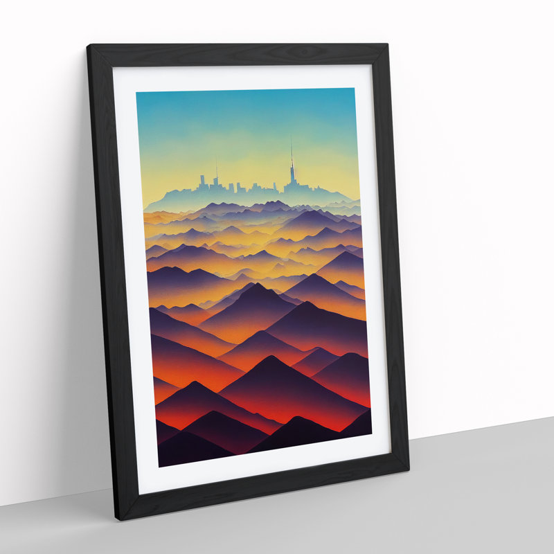 Watercoloured Mountain Landscape No.6 - Single Picture Frame Print, Black Framed, 34cm H x 25cm W x 2cm D