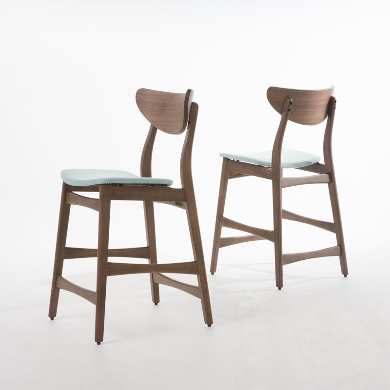 Wood Bar Stools Set Of 2 With Bent Back, Mint, Brown