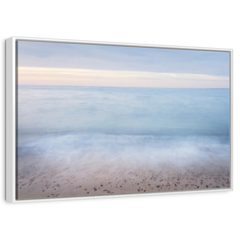Plage du lac Supérieur II, 37 po x 25 po, Cadre flottant blanc