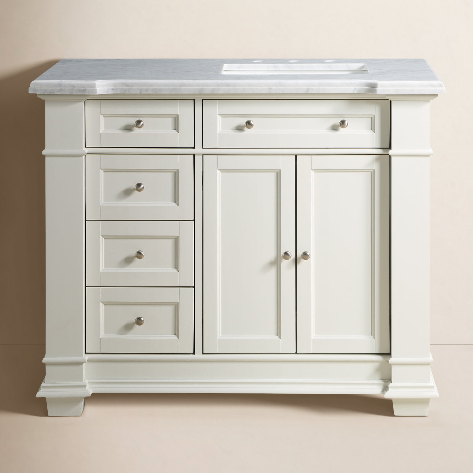 Rea 42" Carrara Marble Single Bathroom Vanity, Off-White
