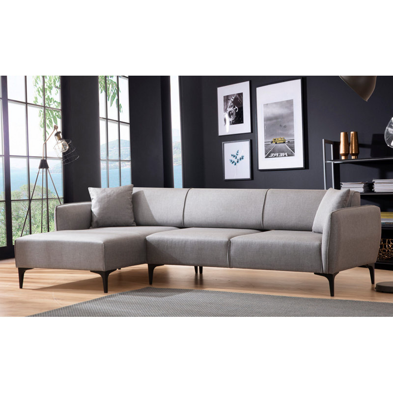 Canapé d'angle moderne avec dossier pivotant, tissu gris, 55,1 po x 106,3 po x 26,4 po | Structure en bois de hêtre et en carton, 100% polyester, comprend 2 coussins | Élégant et fonctionnel pour un décor industriel et scandinave