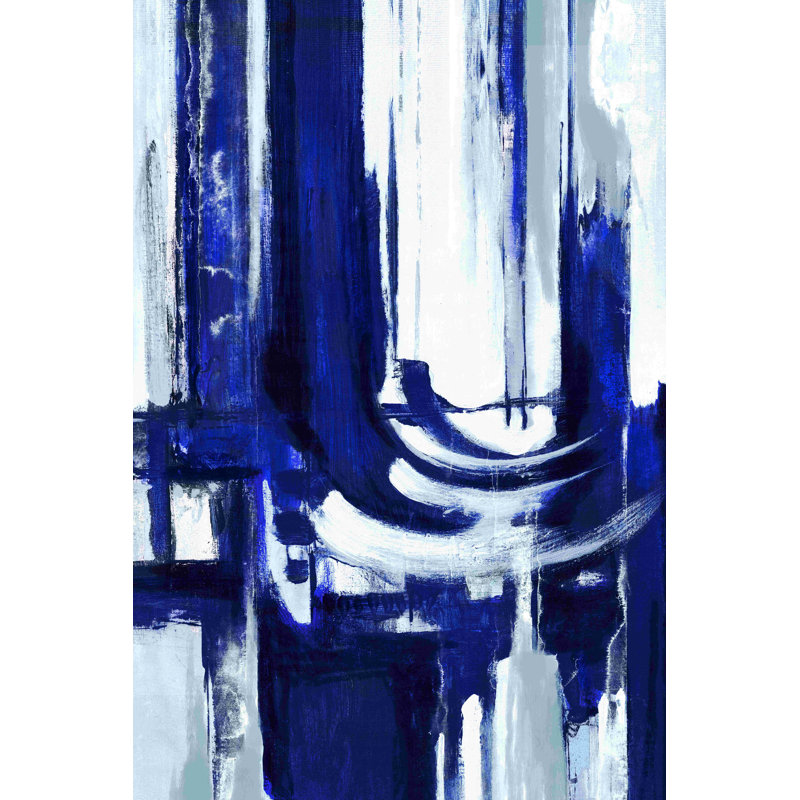 Bleu brossé abstrait - peinture sur toile tendue, H 30 po x l 20 po