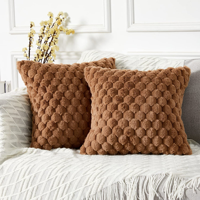 18x18 Set of 2 Decorative Throw Pillow Covers, Brown