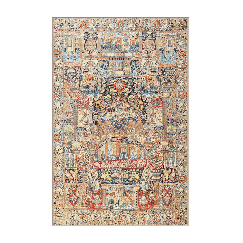 Tapis beige traditionnel/rouge/vert Blasius, Rectangle 2 pi x 5 pi