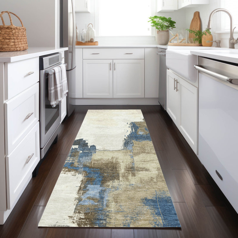 Machine Washable Indoor/Outdoor Christain ACN1332 Beige Rug, Runner 2'3" x 7'6"