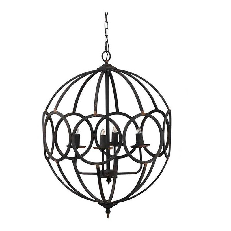 Lustre antique en fer noir antique à 4 lumières, plafonnier suspendu 22 pouces