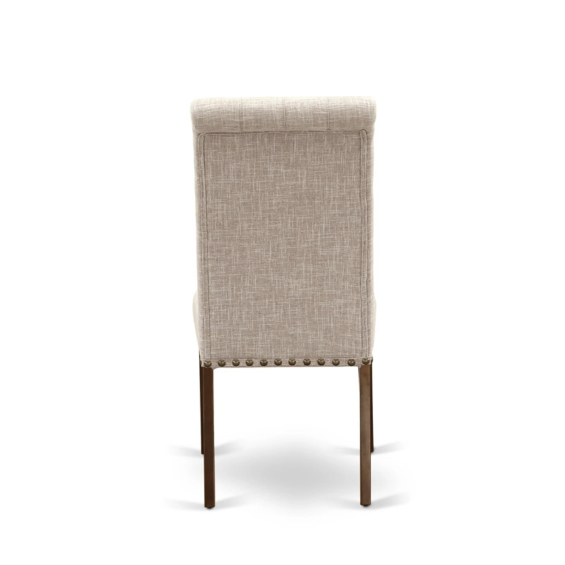 Mahogany Extendable Dining Table with Light Fawn Linen Chairs