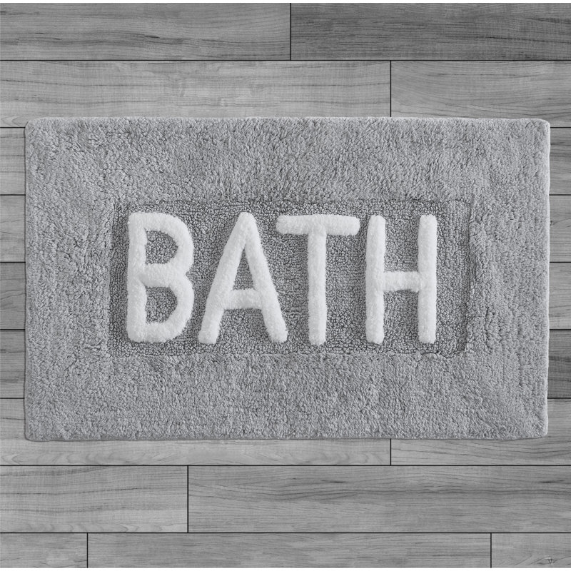 Cotton Blend Non-Slip Bath Rug, Light Gray