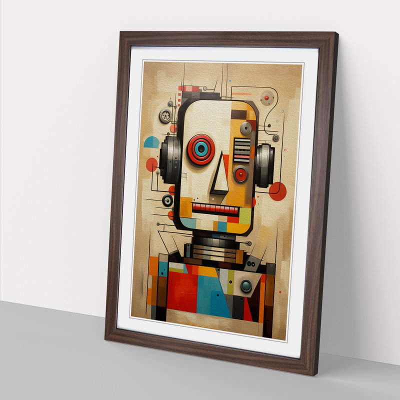 Robot Geometric - Single Picture Frame Print on Wood, Walnut Framed, 46cm H x 34cm W x 2cm D