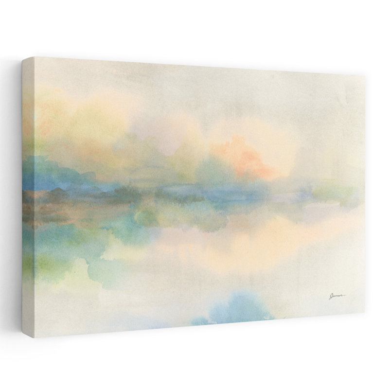 «Hazy Shore I Abstract Peaceful Serene Landscape Nature», reproduction d'art murale, 24" H x 36" W