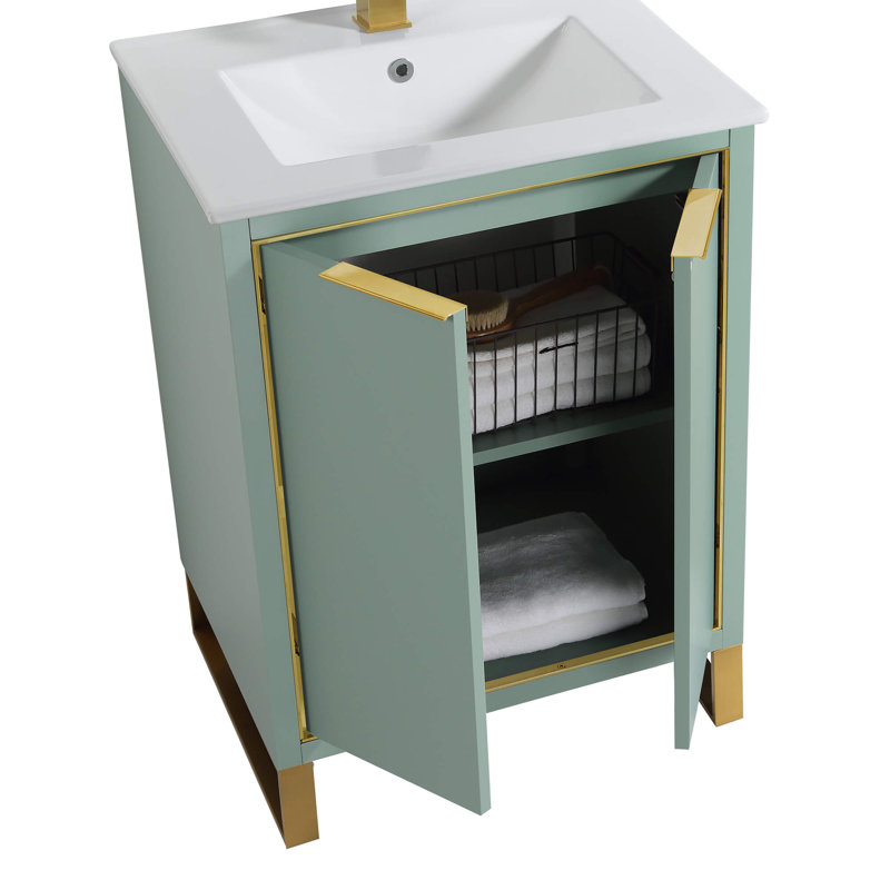 24'' Single Bathroom Vanity Set, Mint Green, Satin Brass