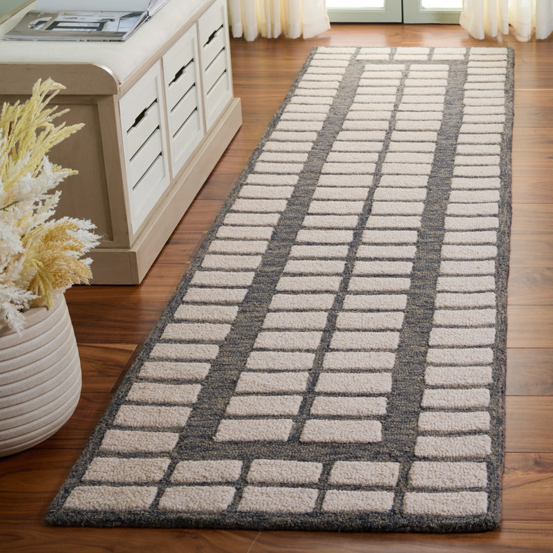 Ebony Hand Tufted Wool Geometric Indoor Rug, Runner 2'3" x 9'