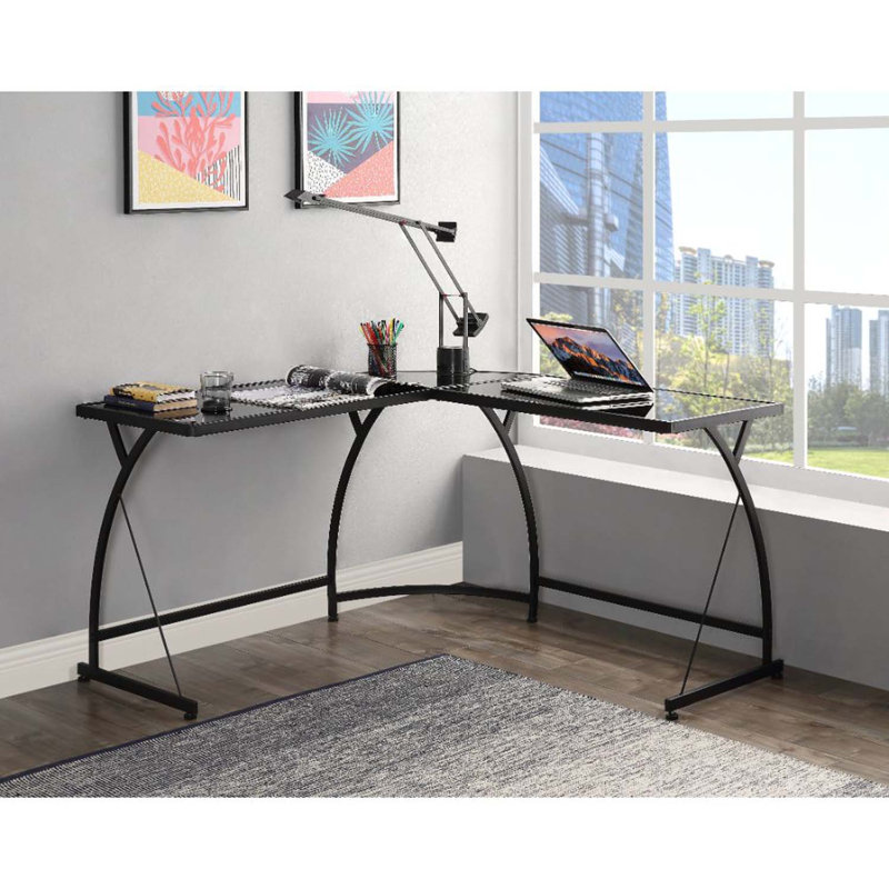Bureau d'écriture Janison, verre noir et finition noire, Noir