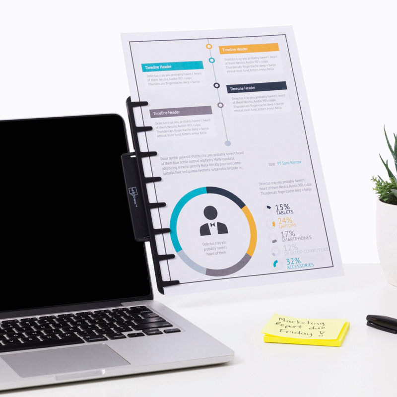 Black Adjustable Clip-On Monitor Document Holder