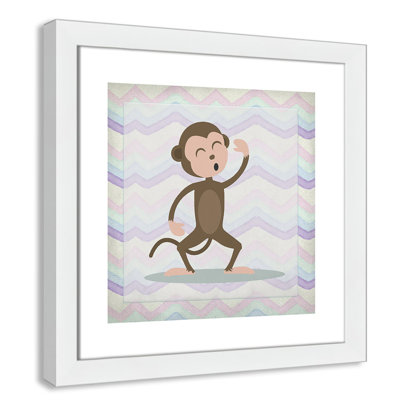 Adhésif décoratif «Pink Monkey Time», Encadré plat blanc, H 16 po x l 16 po x P 0,6 po