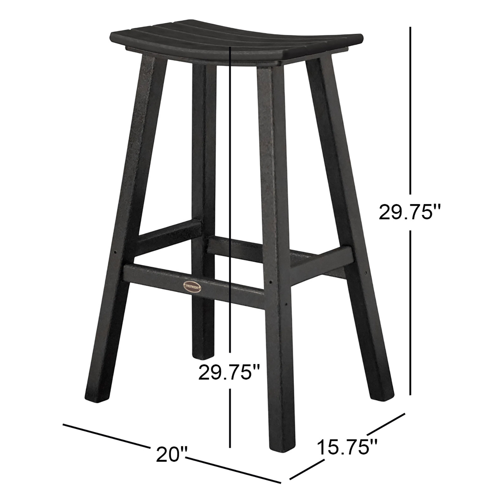 POLYWOOD Traditional Garden Patio Bar Stool, Black, 29.75" H