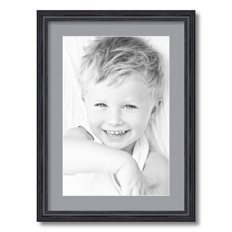Black Wood Matte Picture Frame with Mat, Silver