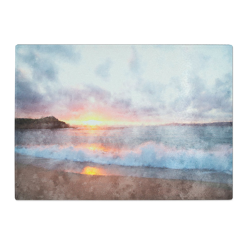Tempered Glass Pacific Coast Sunset Chopping Board, 28.5 cm x 39 cm
