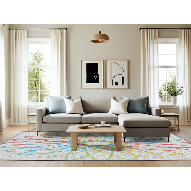 Tapis bleu/rouge à motifs, Rectangle 6 pi x 9 pi