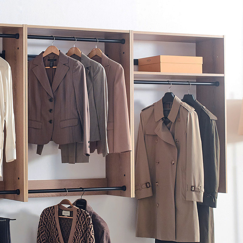 Devi Wall Mounted Wood Closet System, Oak Wood