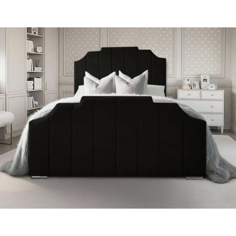 Tyrion Upholstered Bed , Double (4'6), Black