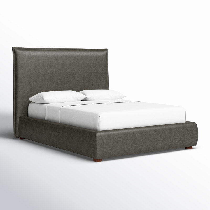Timothy Upholstered Low Profile Platform Bed, King, Dark Grey Faux Leather, 54