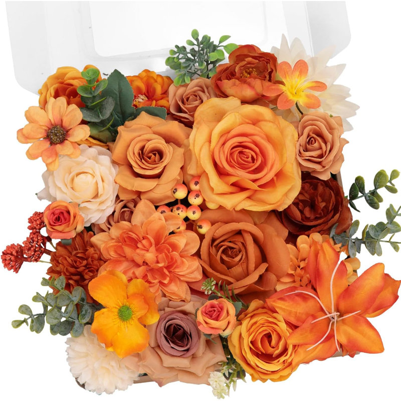 Ensemble de fleurs artificielles mélangées orange brûlé