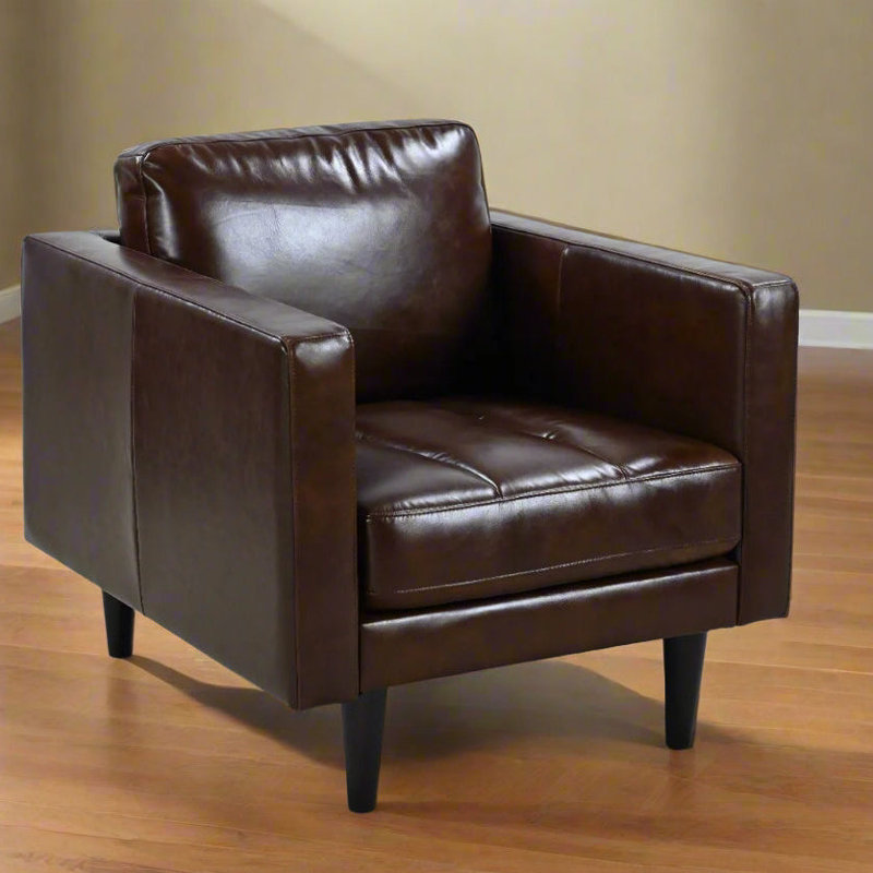 Chaise avec accoudoirs en cuir Philippe, Cuir véritable brun