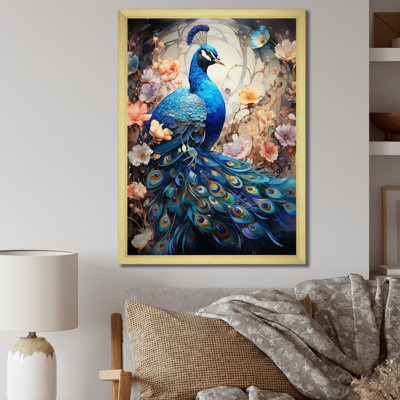 Woodsum Blue Coral Indian Art Dancing Peacock I - Art mural indien