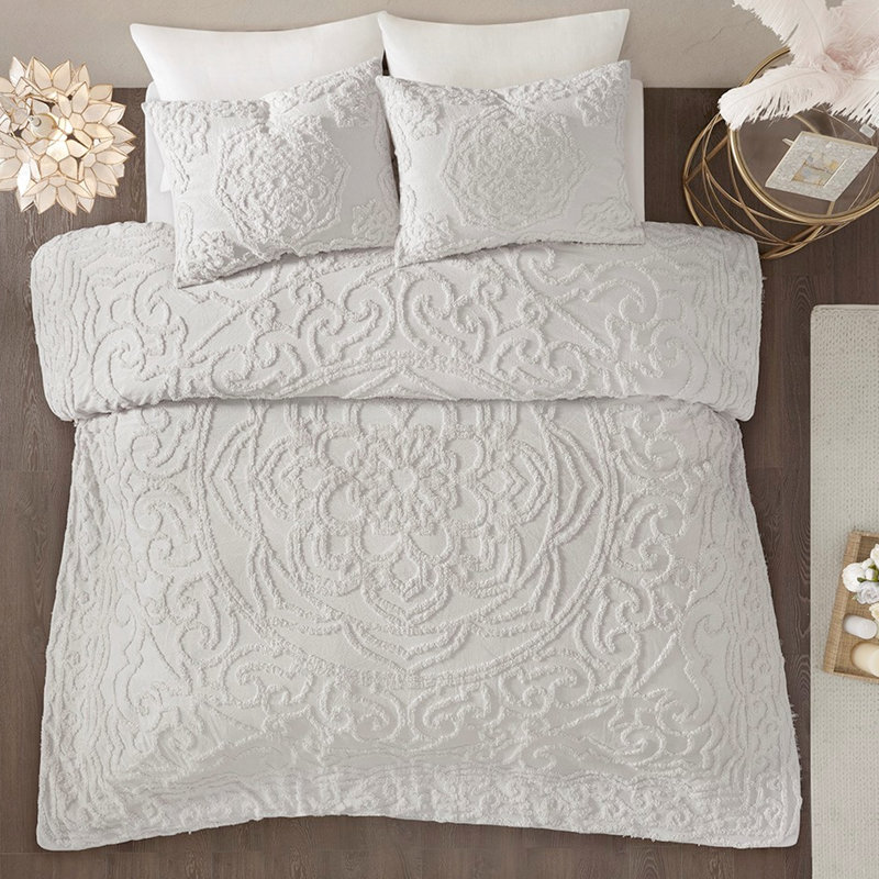 Édredon tout usage en coton gris chenille, King Comforter + 2 Shams, Gris