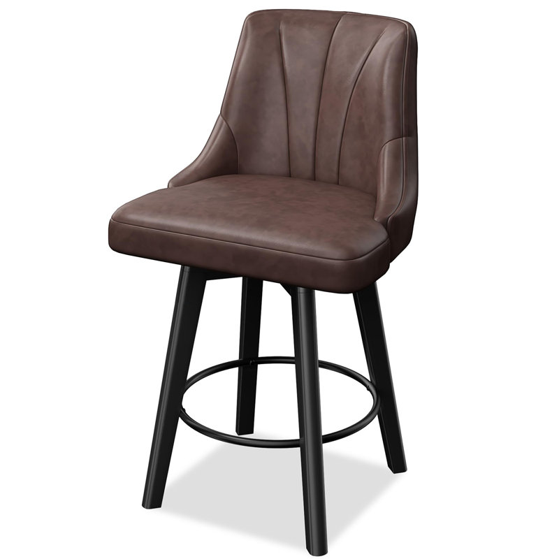 Swivel Bar Stool of 1 / 2, 24" Counter Height Bar Stool with Back, PU Leather Upholstered Counter Stool with Solid Wood Legs for Kitchen, Home Bar