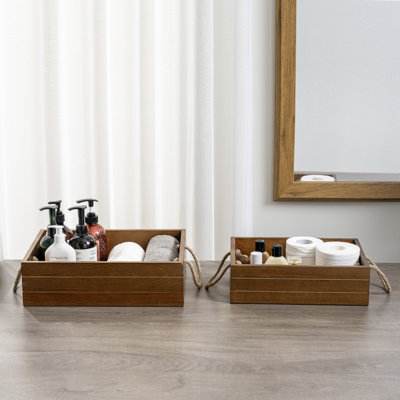 2 Piece Wooden Storage Basket Bin Box