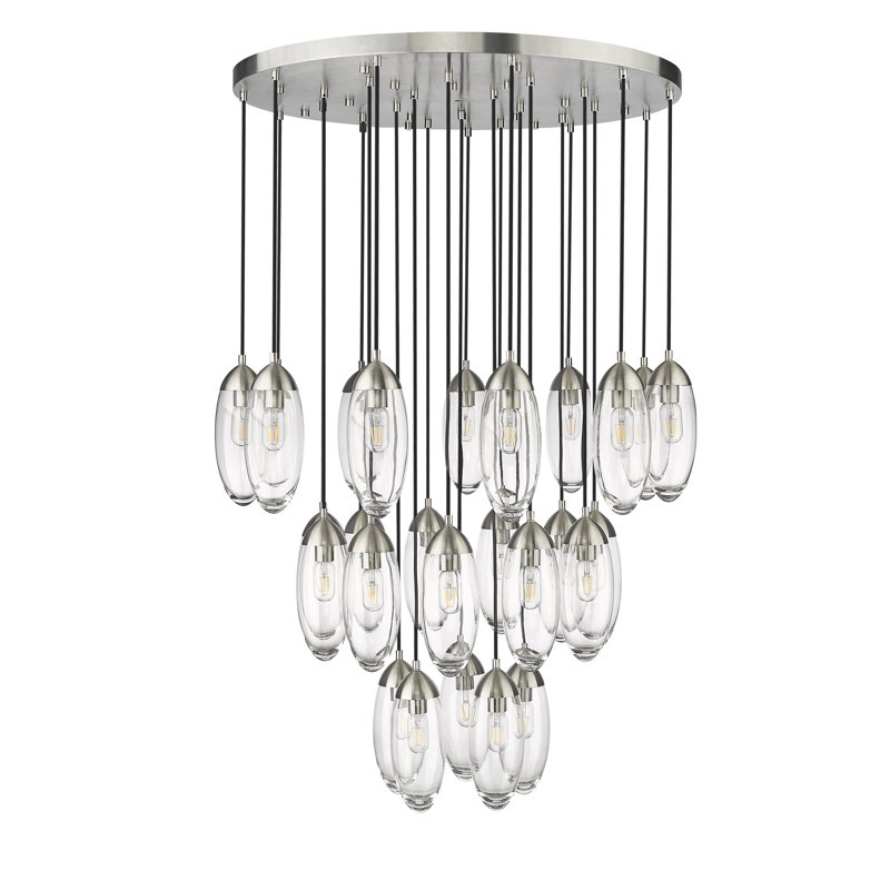 Lustre géométrique à intensité variable à 27 lumières Doerun, Nickel brossé