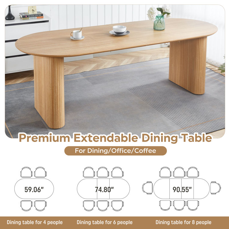 Ensemble de salle à manger 9 pièces Mid-Century moderne, table extensible 59 po à 90 po et 8 chaises en tissu, maison de campagne pour la cuisine, salle à manger