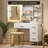 Vanity Desk with Lights and Mirror, Makeup Vanity Table with Cushioned Stool, Power Outlets & Hairdryer Holder-838542687