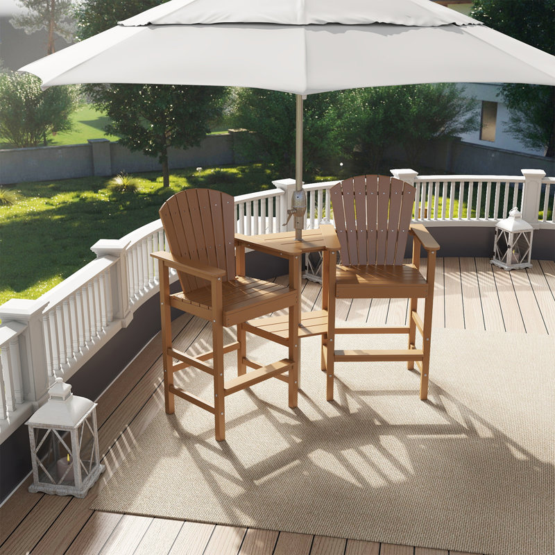Ensemble de 2 chaises hautes Adirondack, plateau en Hdpe avec plateau de connexion et deux porte-gobelets, Brun